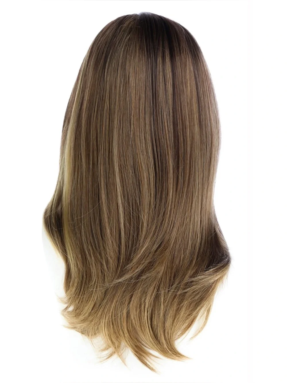 Long Layered Straight Brown Wig Blonde Highlights with Curtain Bangs
